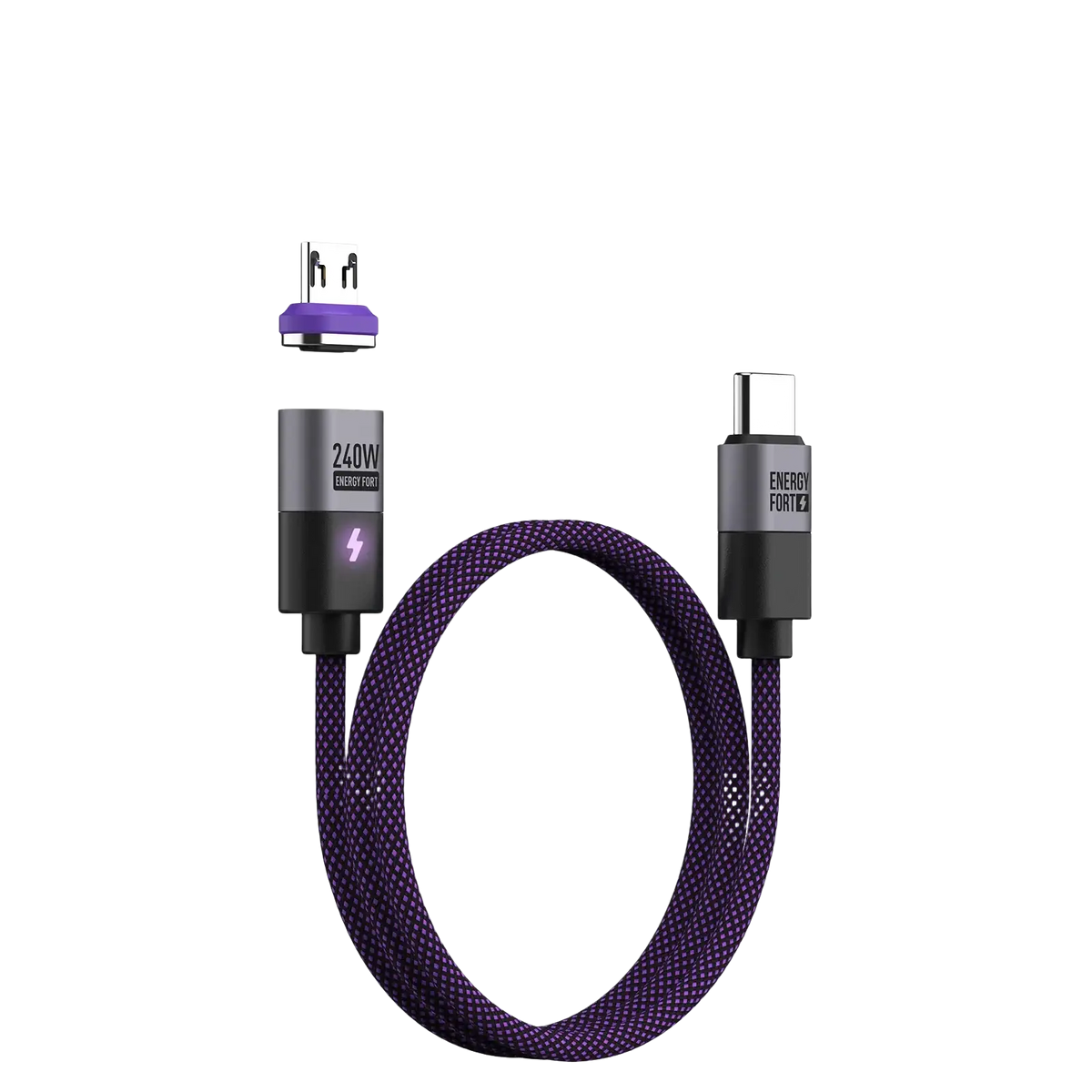 Purple braided magnetic usb c fast charging cable with 24w power rating and durable nylon material