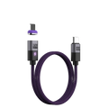 Purple braided magnetic usb c fast charging cable with l plug and 240w energy fortz branding on connectors