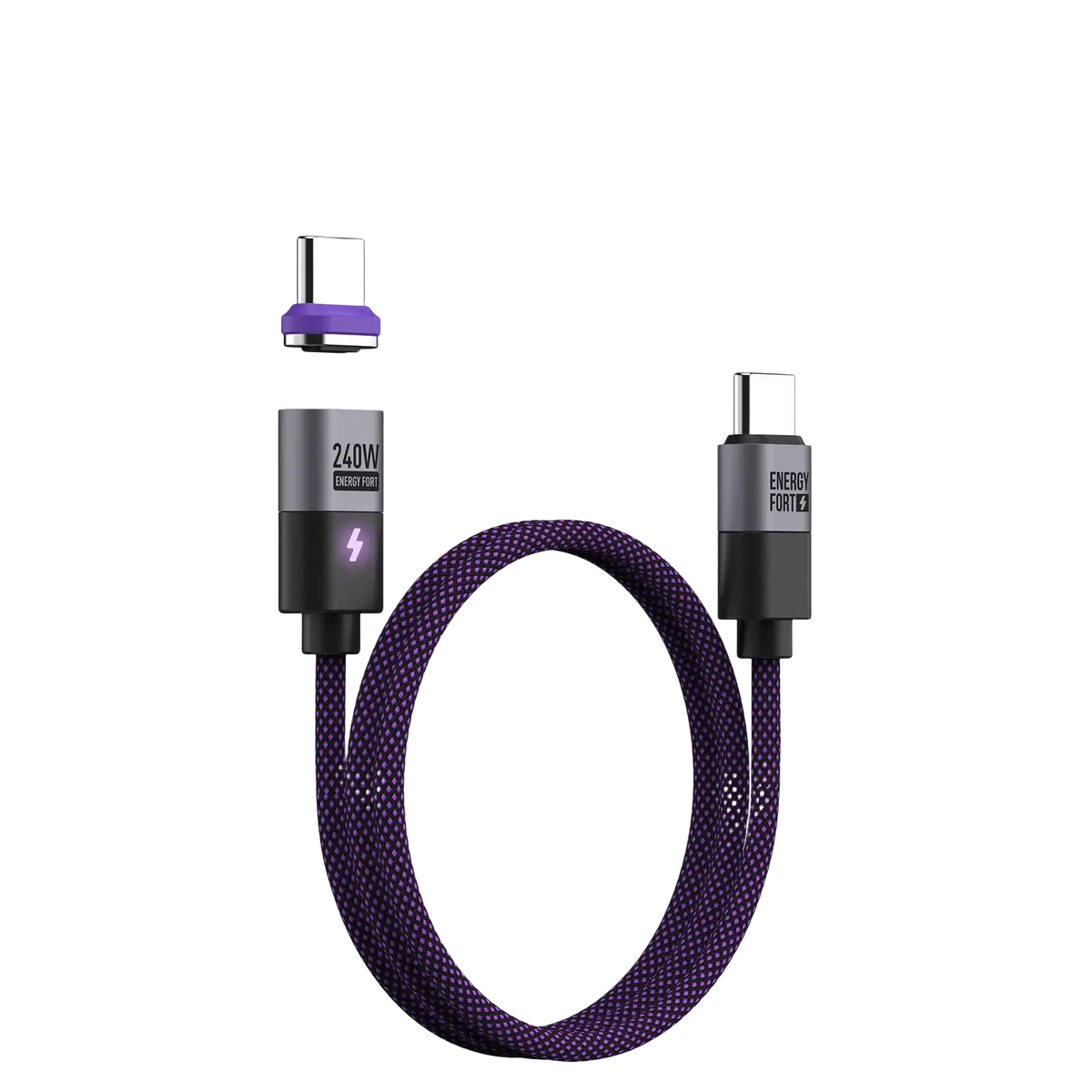 Purple braided magnetic USB-C fast charging cable with 24w power delivery for efficient device charging