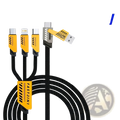 Black braided 240w multi charging cable with yellow and black usb lightning and type-c connectors for fast charging