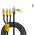 Black braided 240w multi charging cable with yellow and black usb lightning and type-c connectors for fast charging