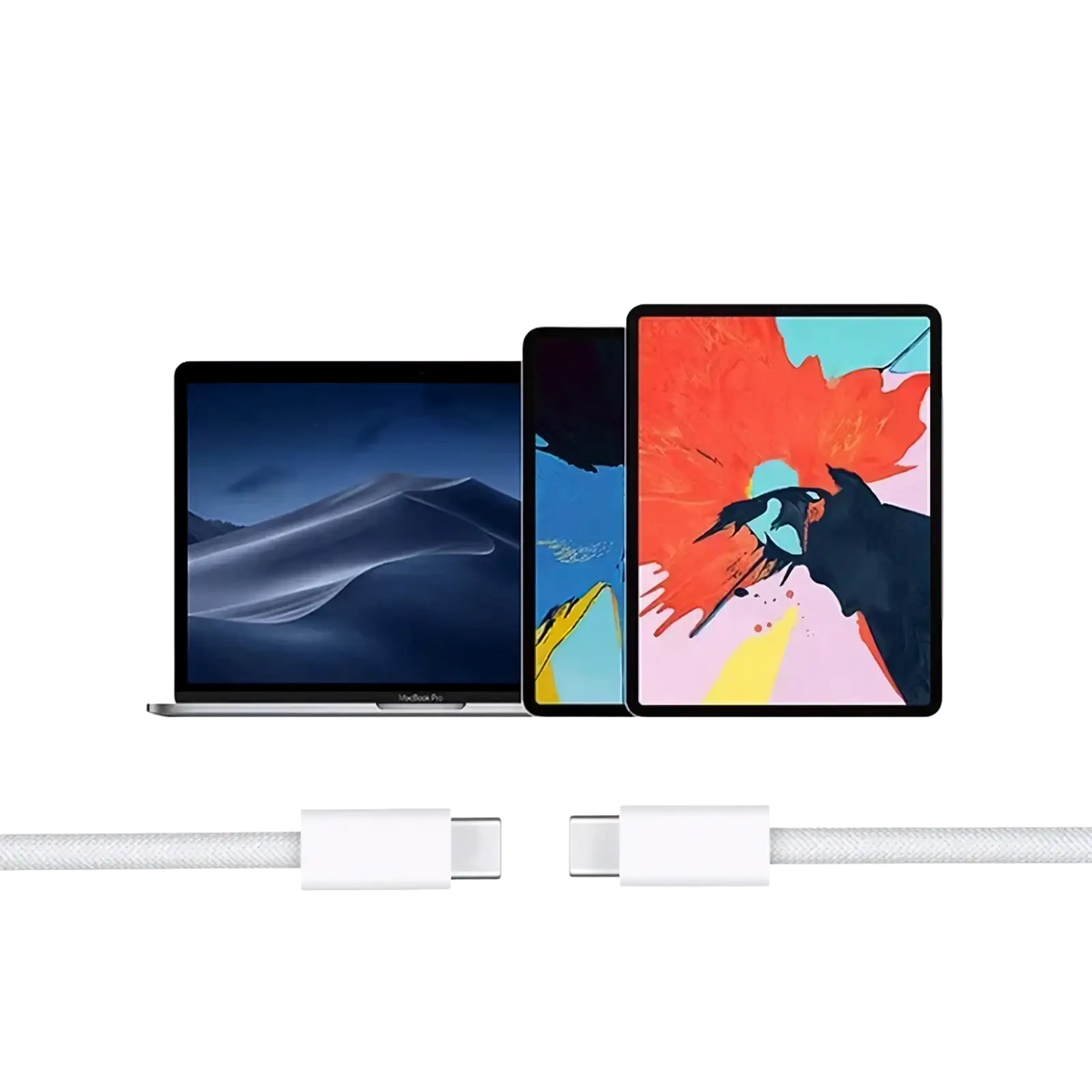 White usb-c to usb-c braided charging cable 2m designed for macbook pro and ipad pro fast 240w charging