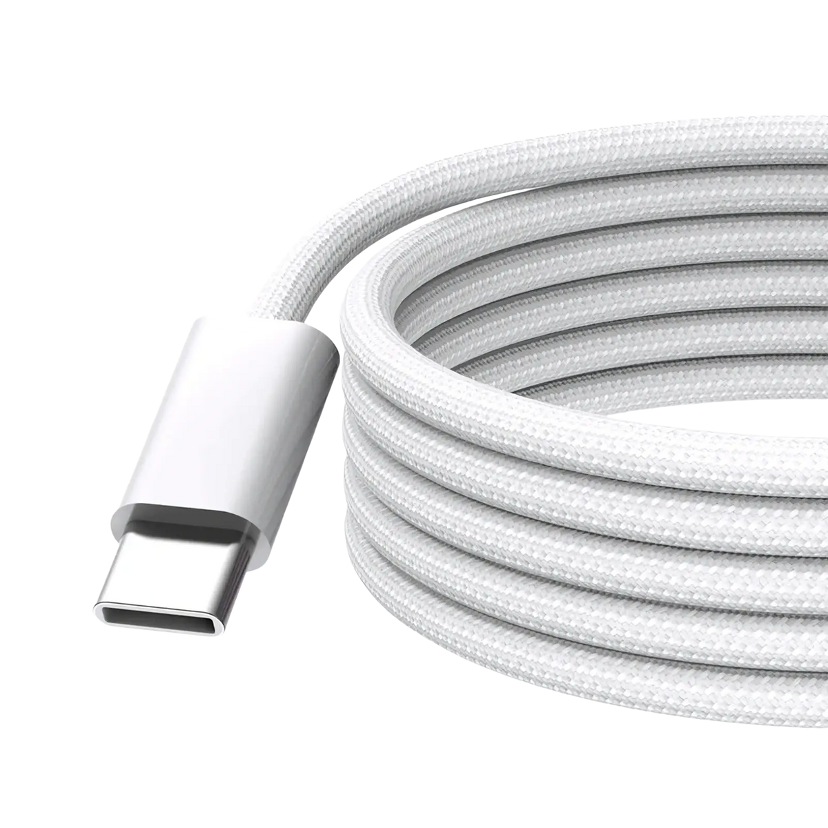 White braided 240w usb c fast charging cable 2m with sleek metallic connector for durable high speed charging