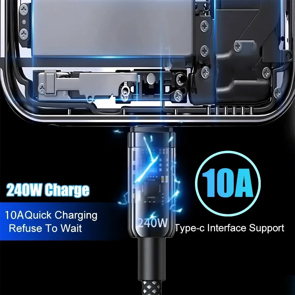 Black usb c fast charging cable with 240w power output 10a quick charge led display for efficient charging