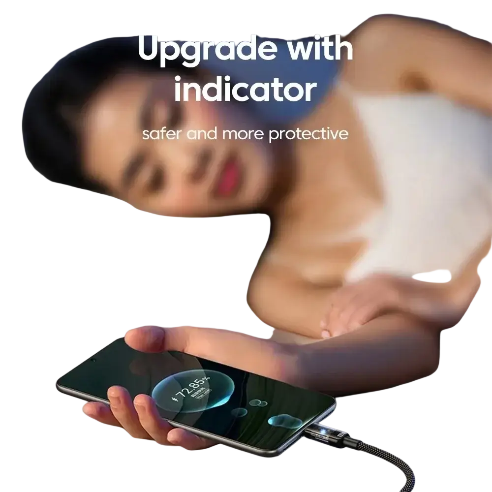 A sleek black 240w usb c fast charging cable with braided design and led indicator light at the connector end