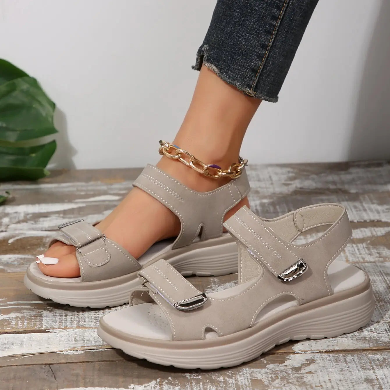 black lightweight fish mouth platform sport sandals for women with two velcro straps white stitching and chunky sole