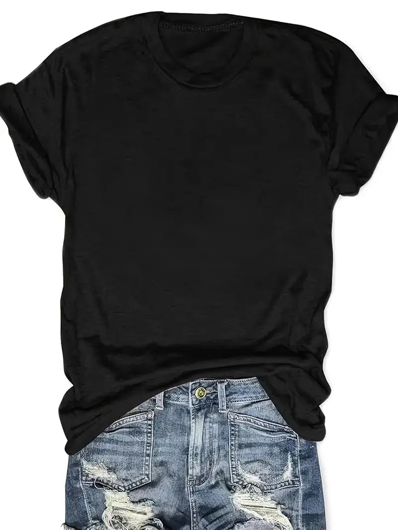 black short-sleeved crew neck women’s relaxed fit korean minimalist cotton t-shirt designed for casual wear