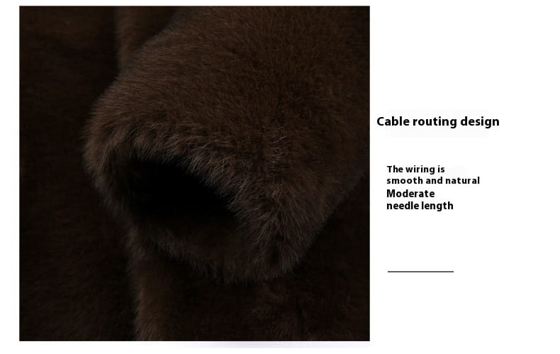 Men’s furs shearling double breasted winter coat featuring a dark brown plush faux fur cuff with a smooth and natural cable routing design.