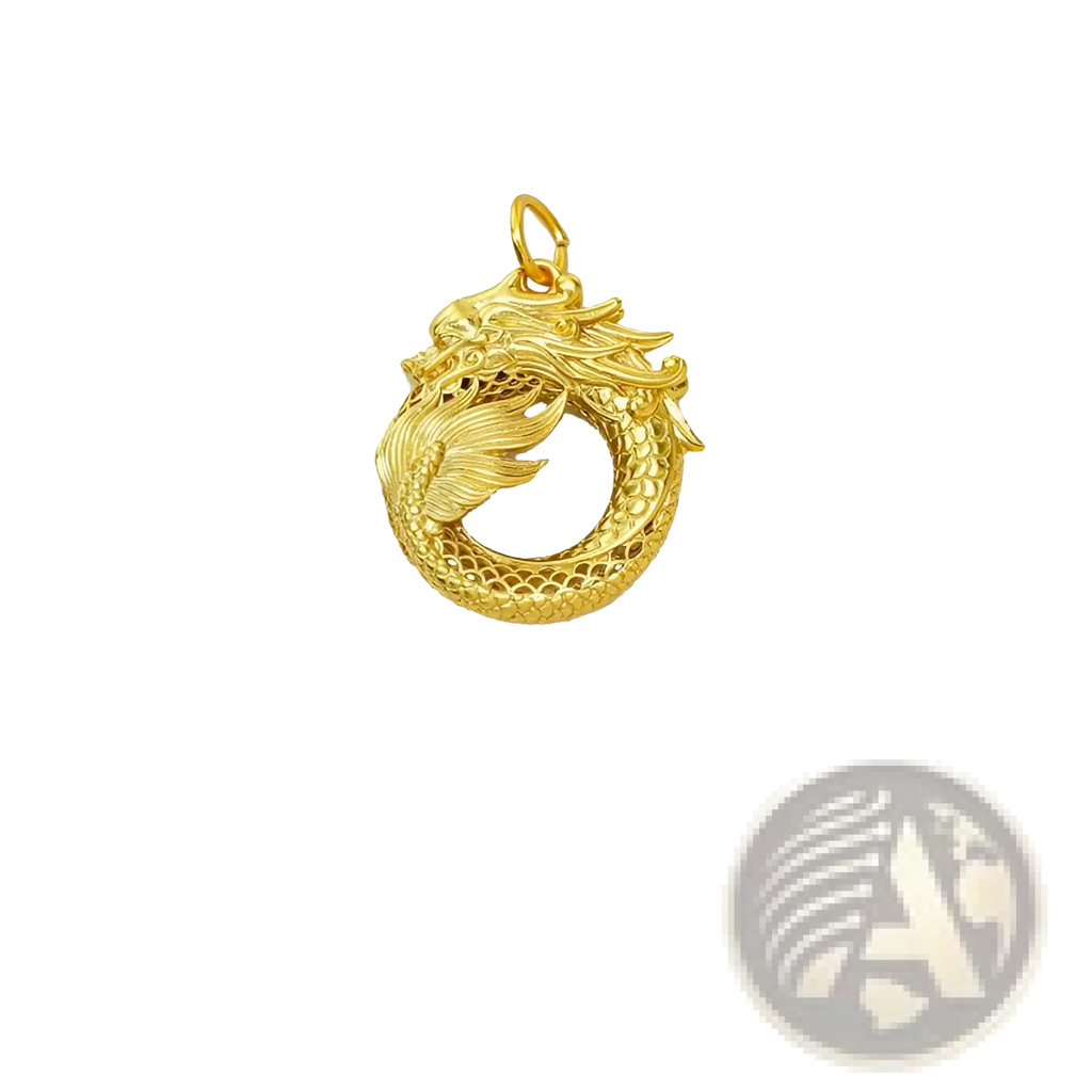 24k gold ouroboros dragon infinity pendant necklace with intricate filigree detailing and polished metallic finish