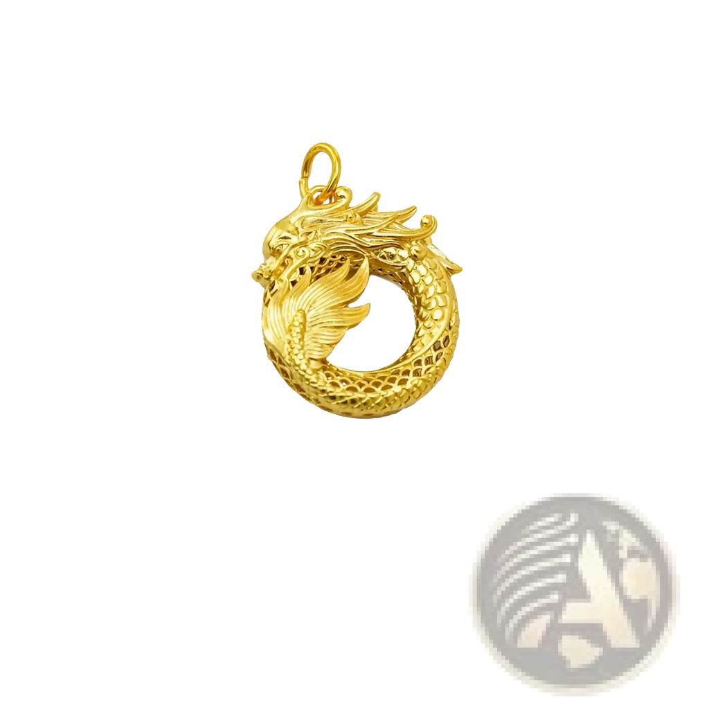 24k gold ouroboros dragon infinity pendant necklace with intricate scales and detailed wings in circular design