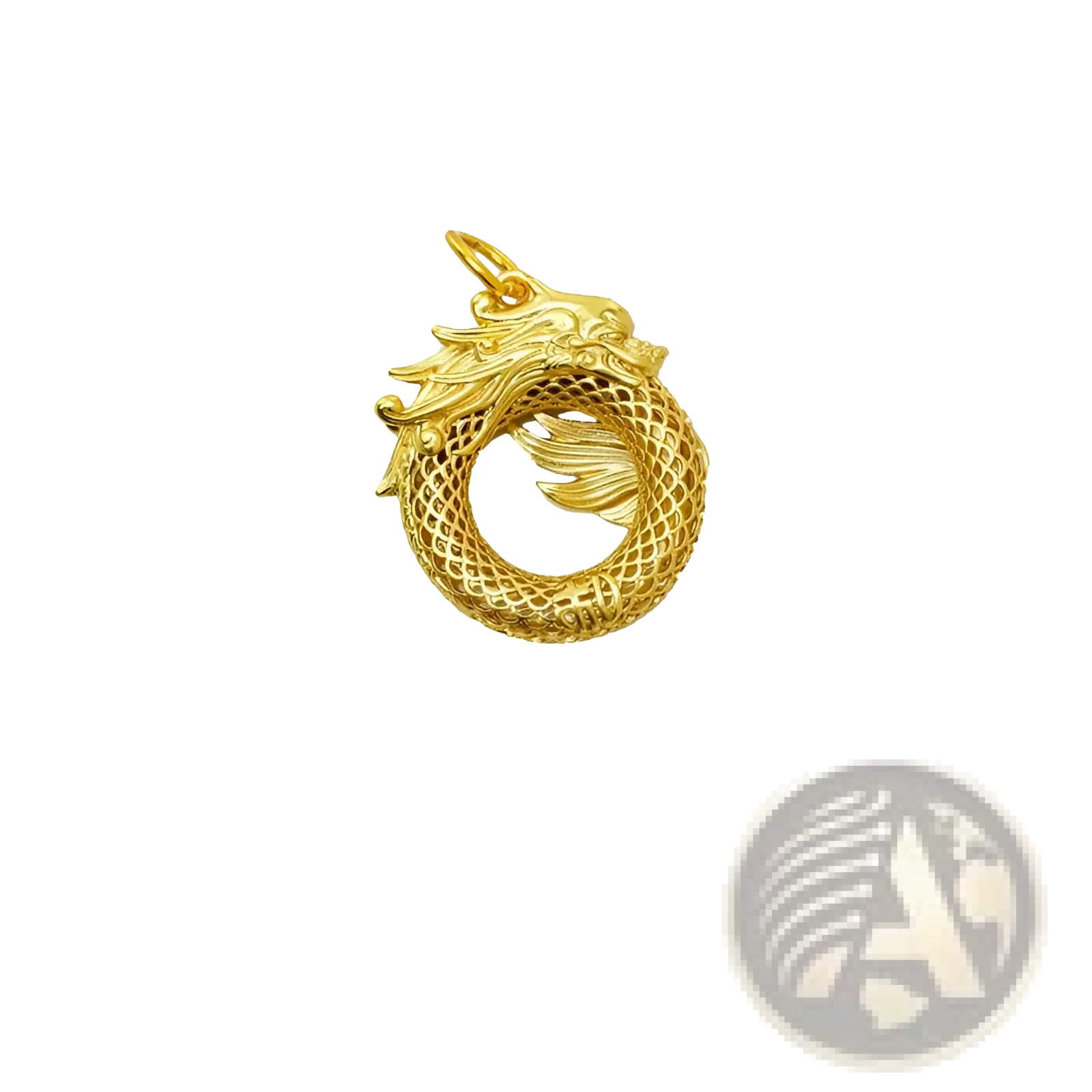 24k gold ouroboros dragon infinity pendant necklace with intricate mesh scales and detailed dragon head with attachment loop