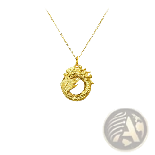 Gold 24k ouroboros dragon infinity pendant necklace with intricate detailing and circular design