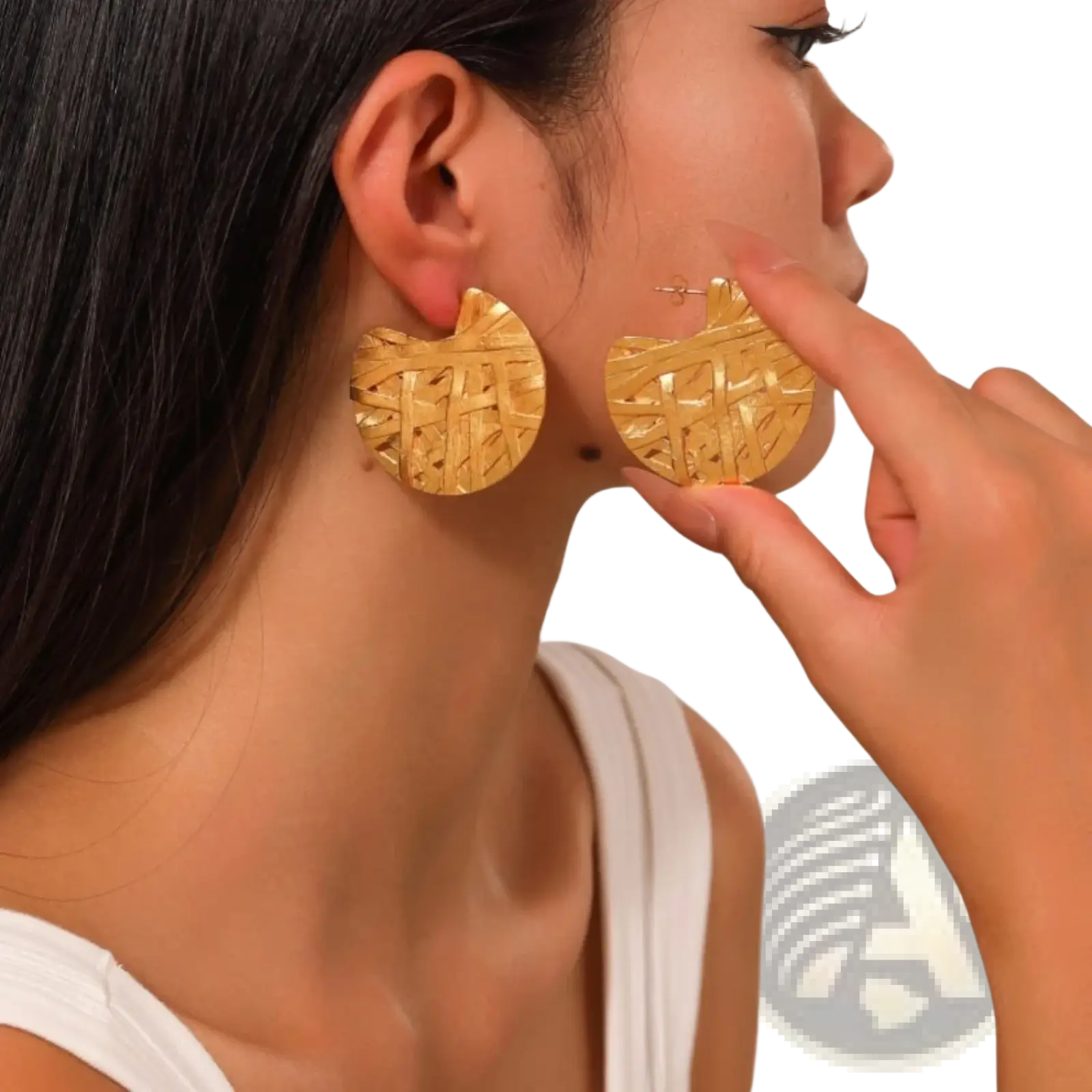 24k gold plated abstract drop earrings featuring gold-colored woven-textured circular chunky design
