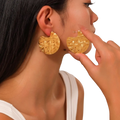 24k gold plated abstract drop earrings featuring gold-colored woven-textured circular chunky design