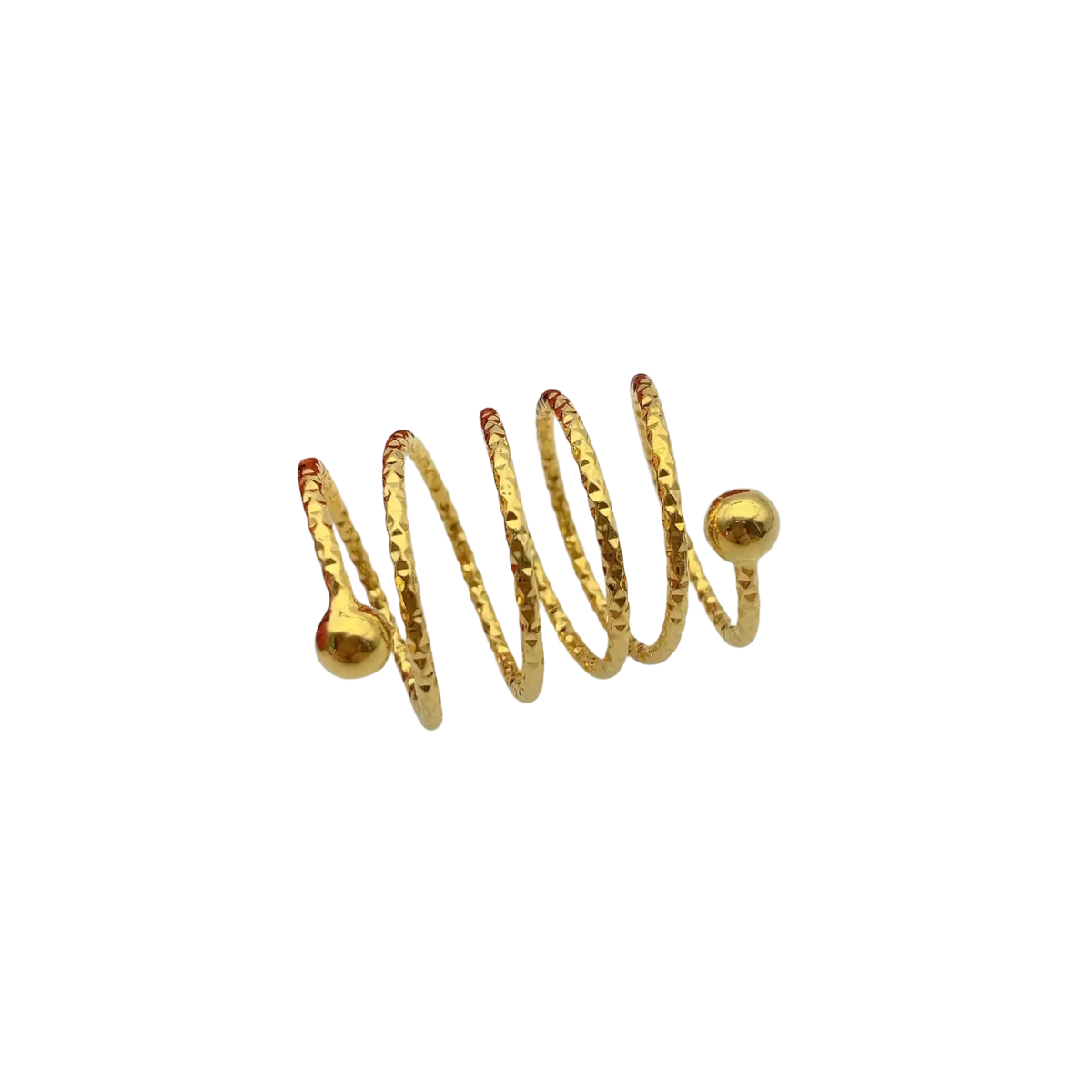 24k gold plated dubai spiral ring for women with textured bands and polished spherical ends in gold color