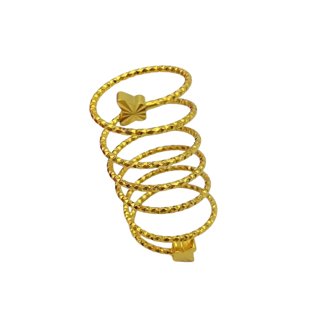 24k gold plated dubai jewelry spiral ring for women with textured diamond cut bands and butterfly charms