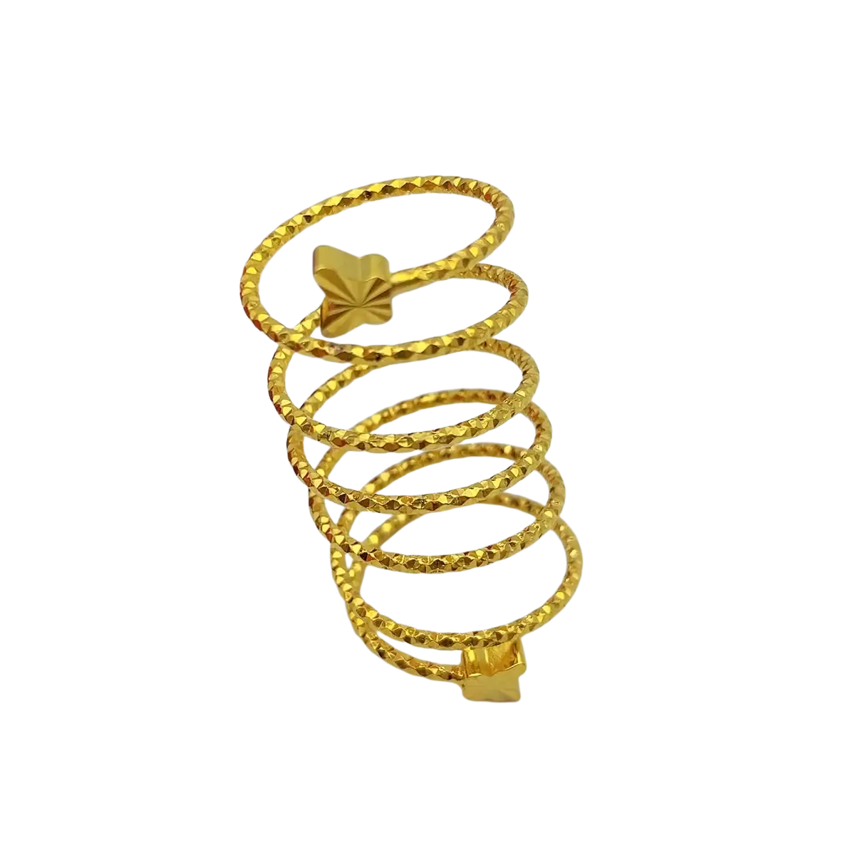 24k gold plated dubai jewelry spiral ring for women with textured diamond cut bands and butterfly charms