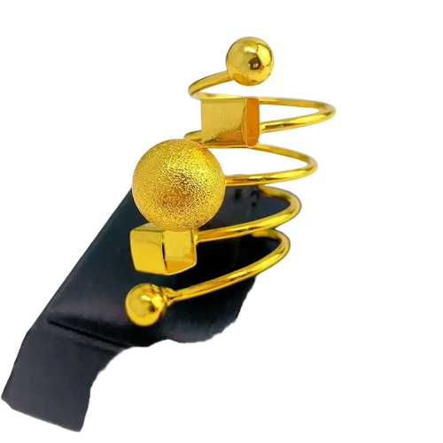 24k gold plated dubai jewelry spiral ring featuring textured and polished spheres with square accents and metallic finish