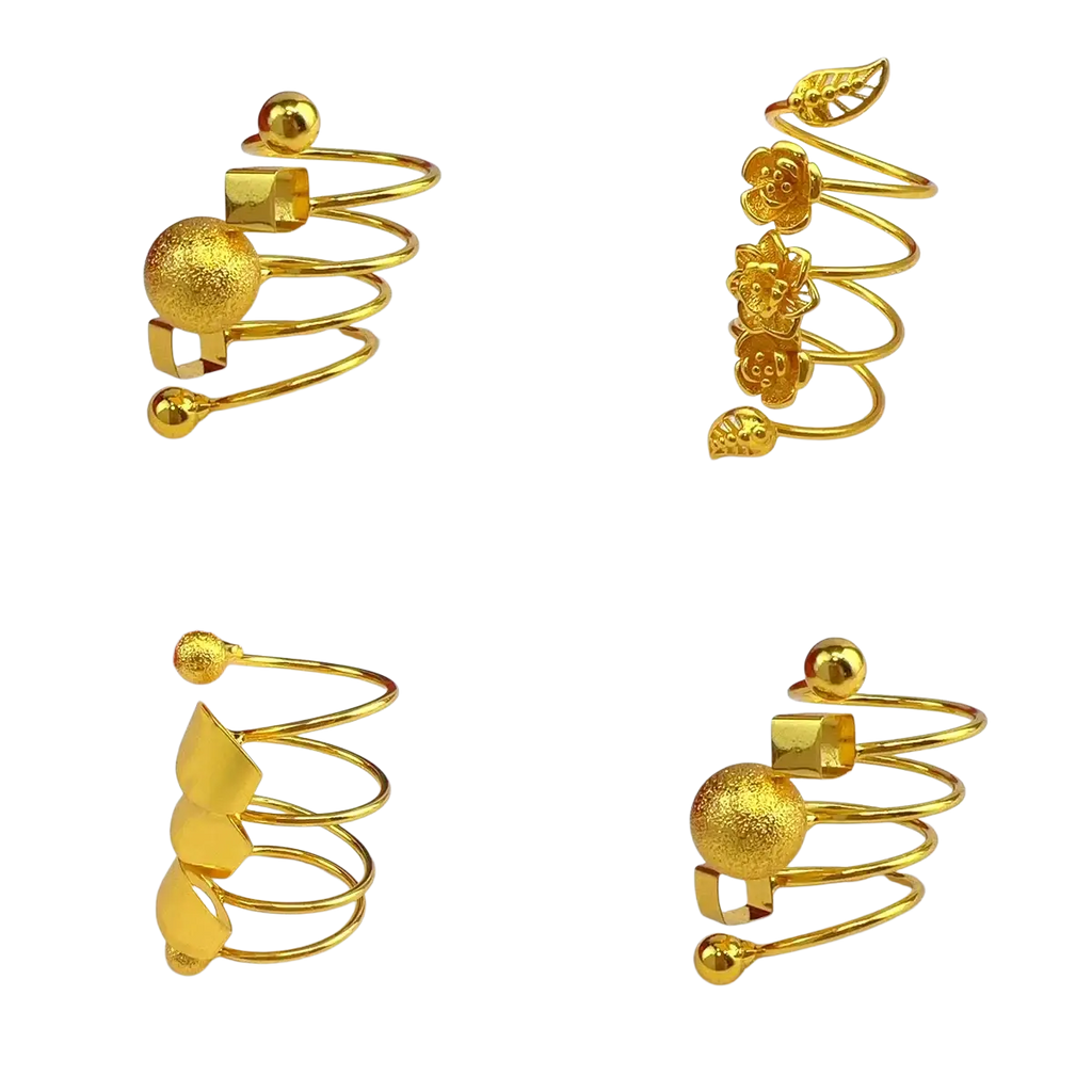 24k gold plated dubai jewelry spiral ring for women featuring textured spheres geometric shapes and floral charms