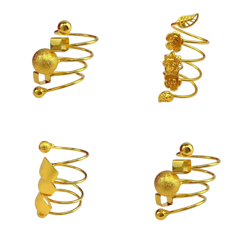 24k gold plated dubai jewelry spiral ring for women featuring textured spheres geometric shapes and floral charms