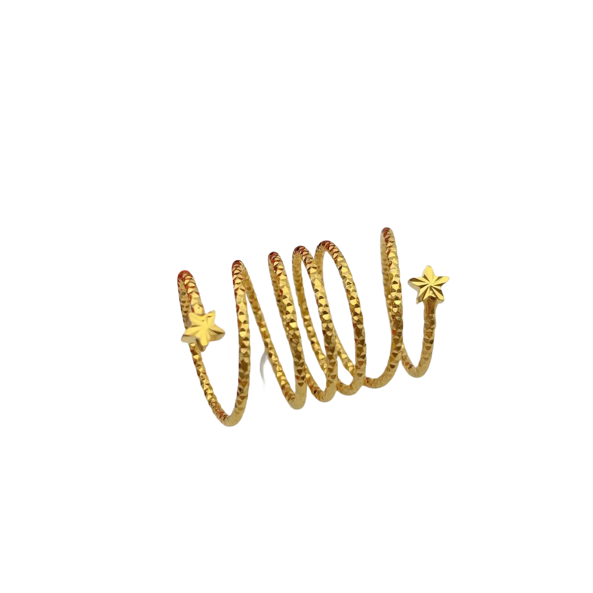 24k gold plated dubai jewelry spiral bracelet with textured surface and star shaped charms at each end for women