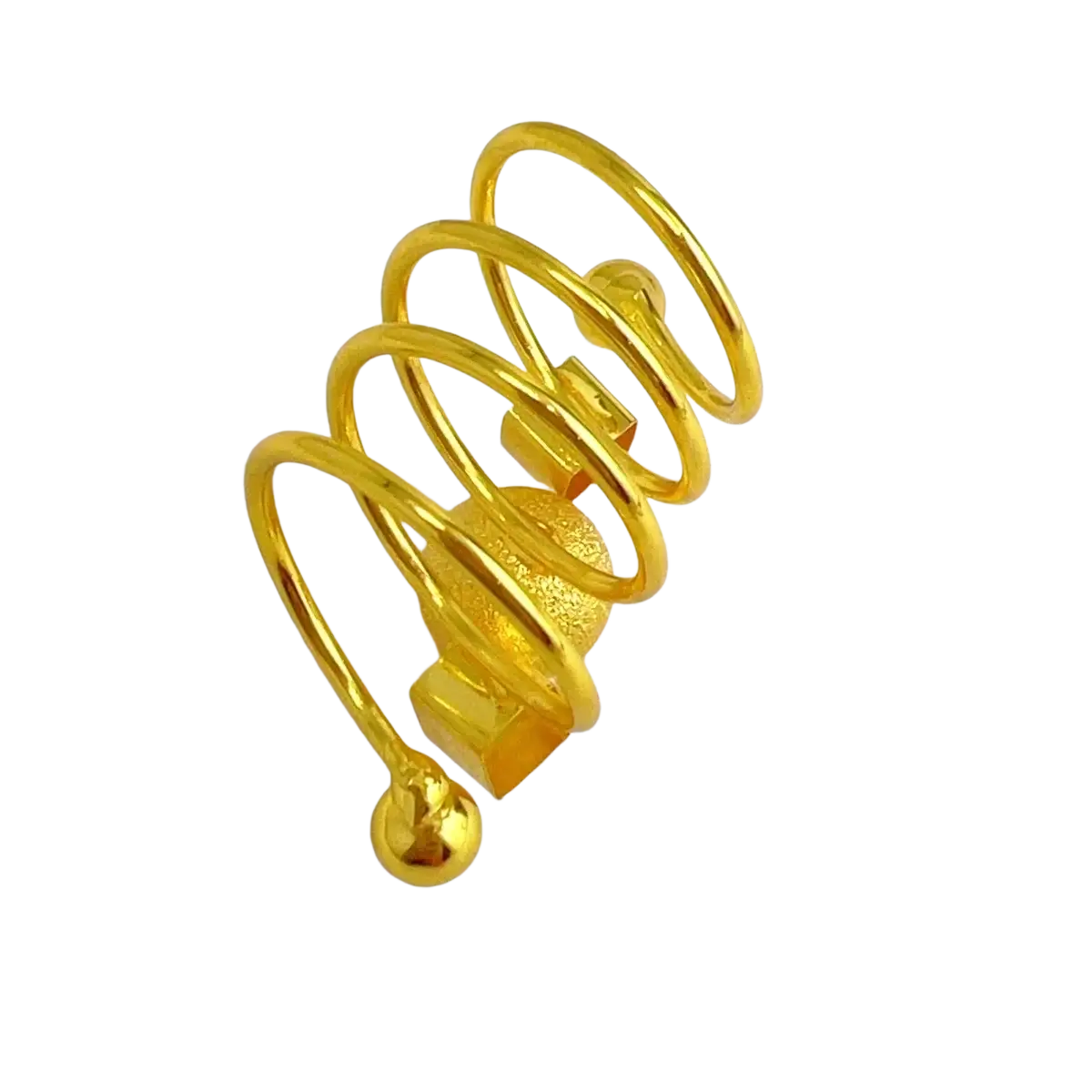 24k gold plated dubai jewelry spiral ring for women featuring a textured sphere and geometric accents