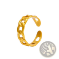 Gold-colored 24k gold plated minimalist adjustable twist chain ring with a polished metallic finish