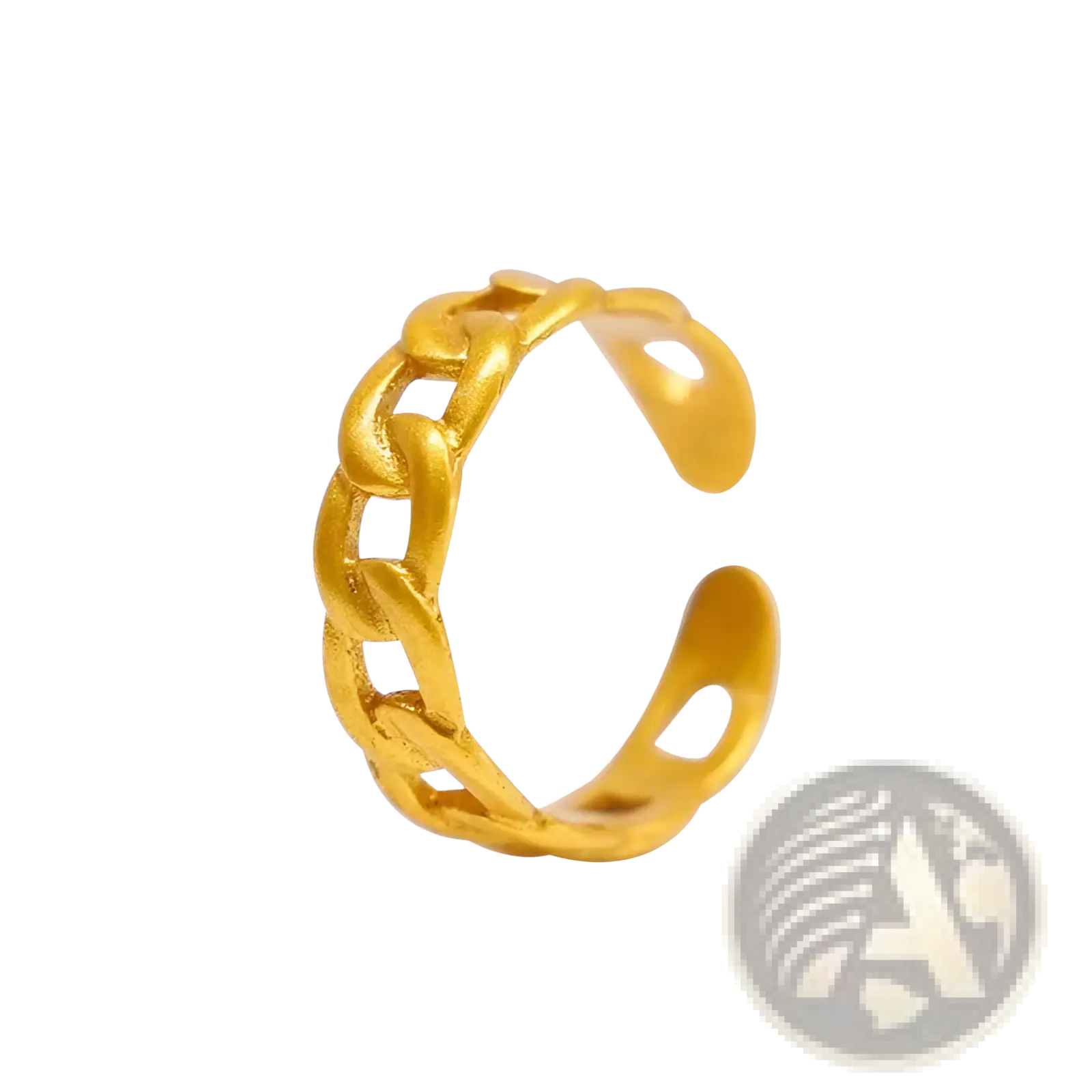 Gold-colored 24k gold plated minimalist adjustable twist chain ring with a polished metallic finish
