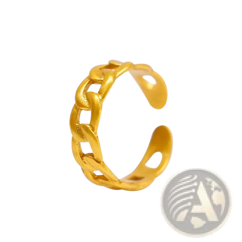 Gold-colored 24k gold plated minimalist adjustable twist chain ring with a polished metallic finish