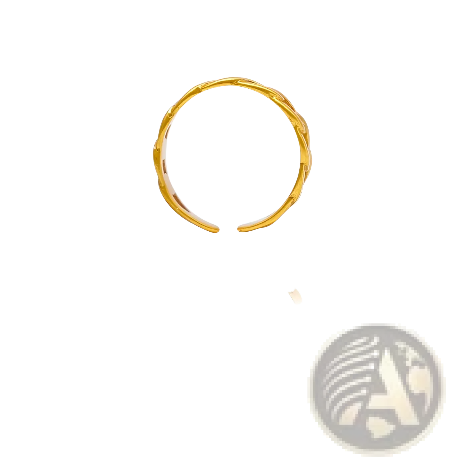 24k gold plated minimalist adjustable open-ended ring with twisted textured band design in gold tone