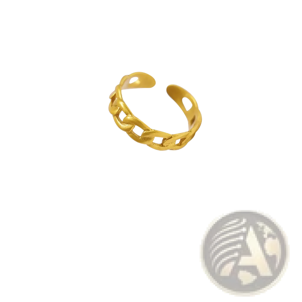 Gold-colored 24k gold plated open-chain ring with minimalist adjustable twist design and modern sleek style