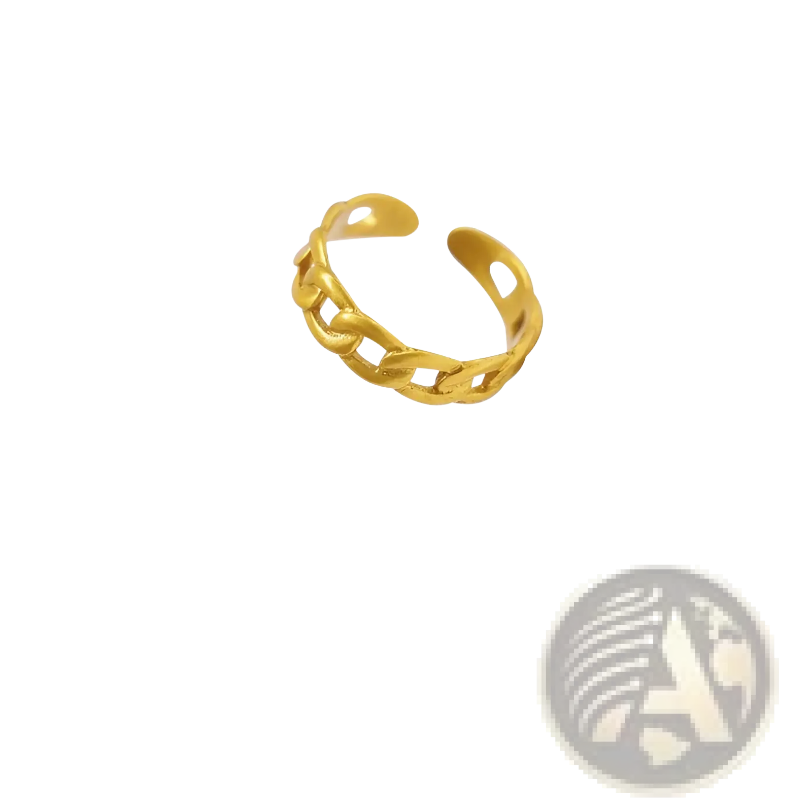 Gold-colored 24k gold plated open-chain ring with minimalist adjustable twist design and modern sleek style