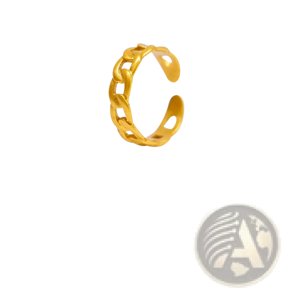 Gold-colored 24k gold plated minimalist adjustable chain-link twist ring for stylish everyday wear