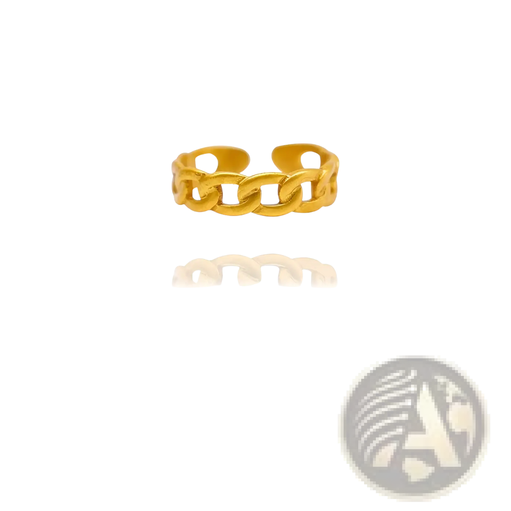 24k gold plated minimalist adjustable twist chain ring in gold color with bold interlocking open-chain link design
