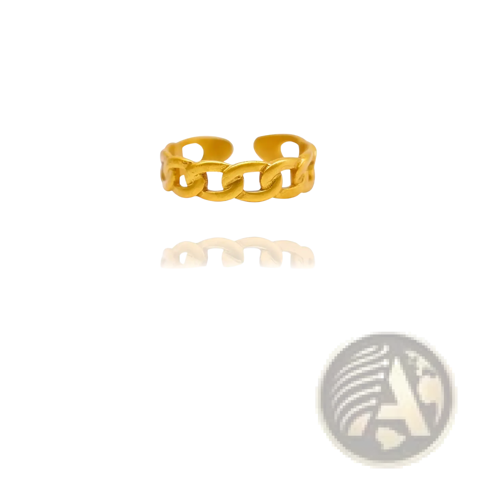 24k gold plated minimalist adjustable twist chain ring in gold color with bold interlocking open-chain link design