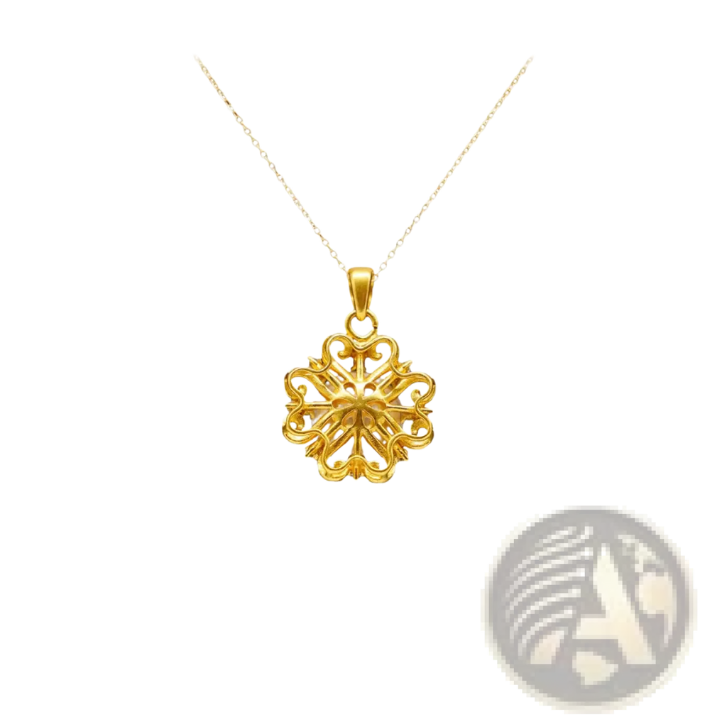 Delicate 24k gold snowflake pendant necklace with intricate openwork design and polished finish