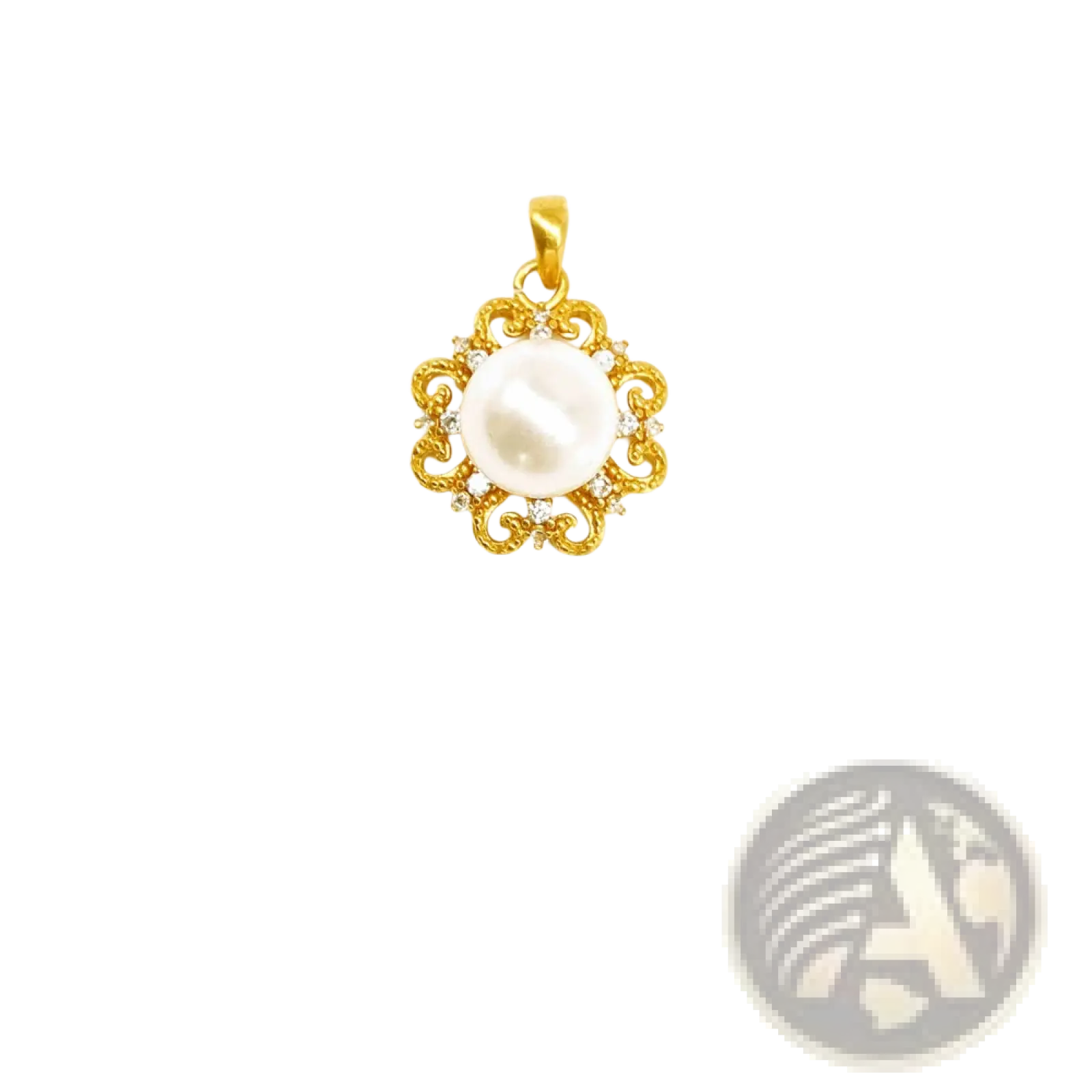 24k gold sun and pearl floral pendant necklace with ornate gold-toned filigree, central white pearl, and clear crystals