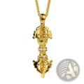 Golden 24k gold vajra pendant encrusted with diamonds on a twisted gold chain necklace