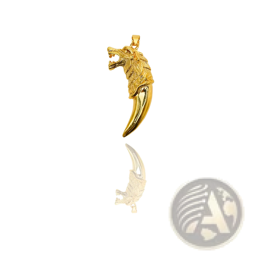 24k gold viking wolf totem amulet pendant necklace featuring a gold lion head with a sharp curved claw detail