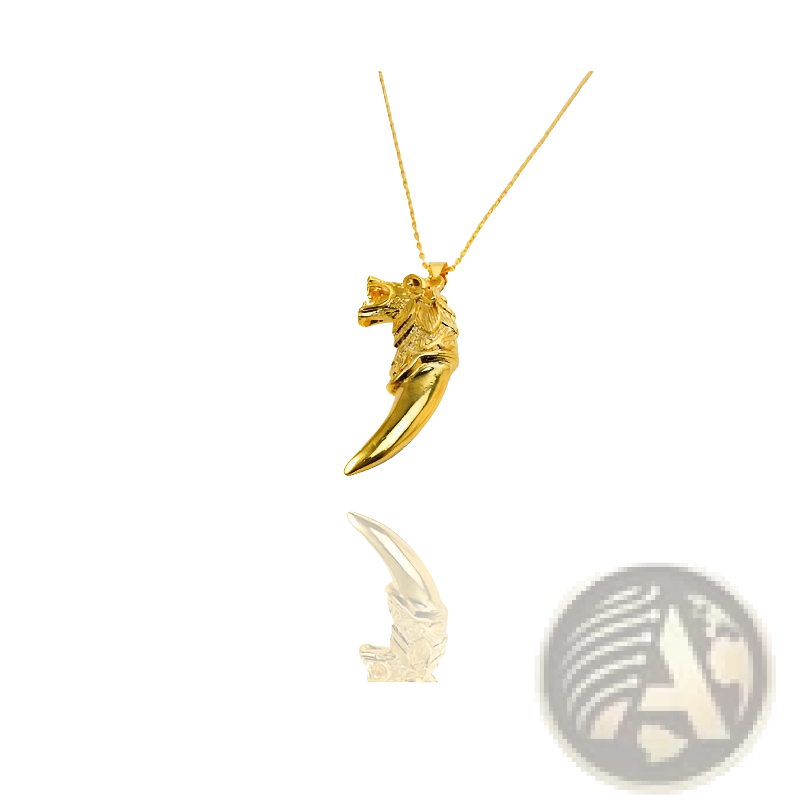 24k gold viking wolf totem amulet pendant necklace with detailed textured wolf claw design and matching gold chain