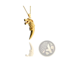 Gold 24k viking wolf totem amulet pendant necklace with an elongated sharp fang extending downward from the neck