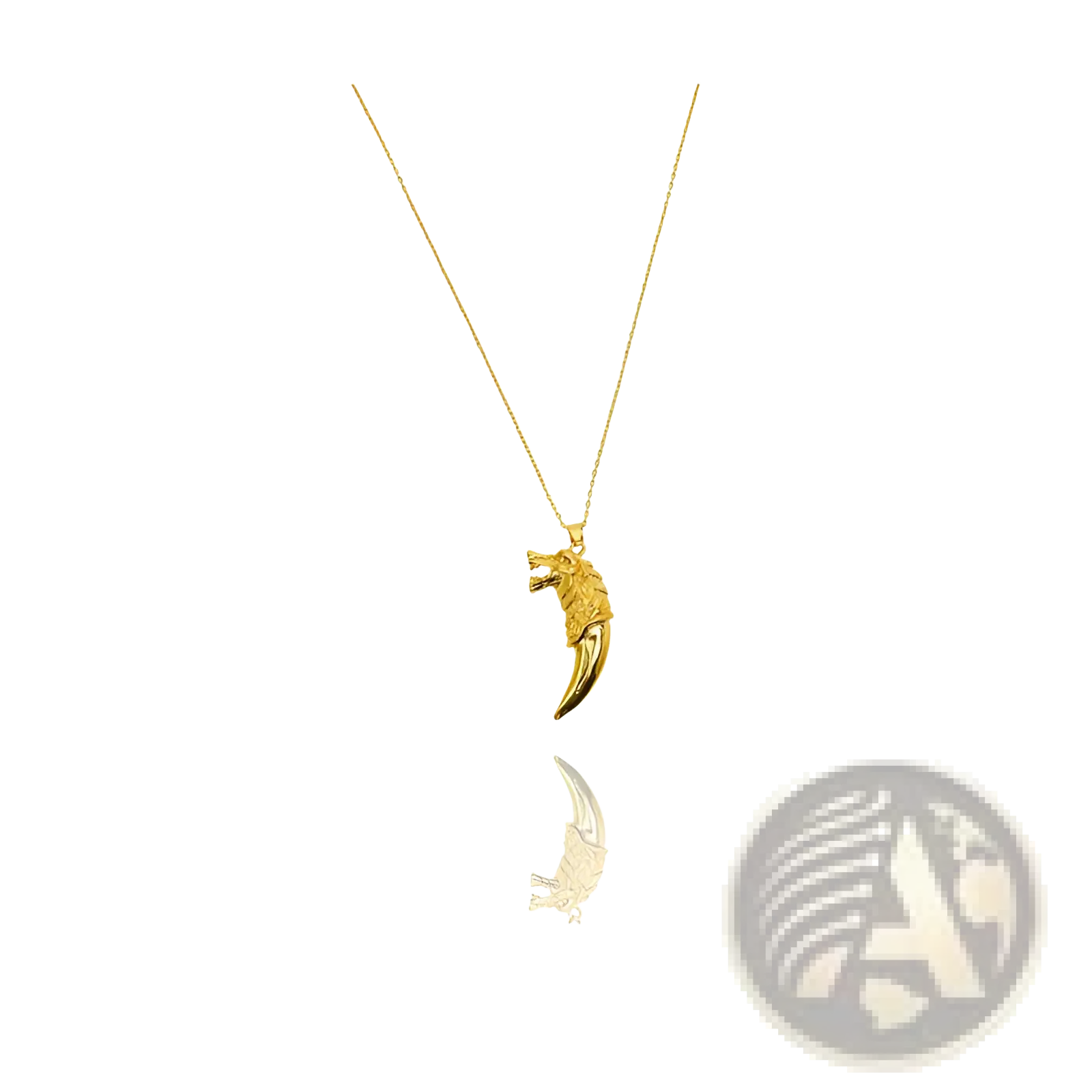 Gold-colored 24k gold viking wolf totem amulet pendant necklace featuring a detailed textured wolf claw design