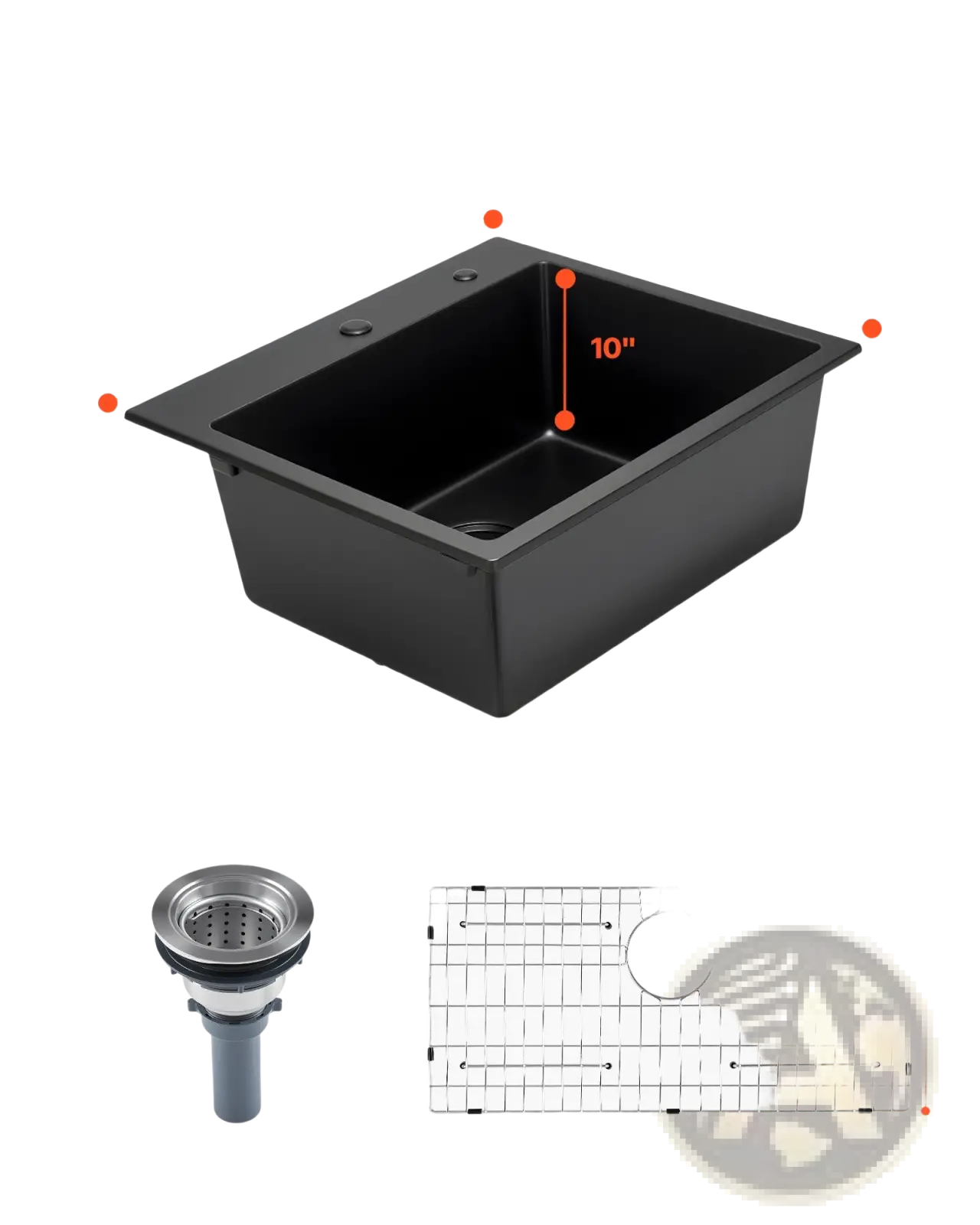 25 inch granite kitchen sink single bowl drop-in basin in black stainless steel with double basins 25 by 22 by 10 inches