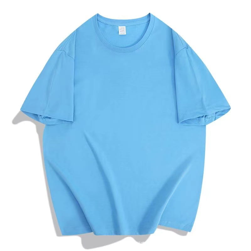 Herren-Retro-Leinenmischung mit lockerer Passform, Kurzarm-T-Shirt aus schlichtem Baumwollstoff in Hellblau mit klassischem Rundhalsausschnitt.
