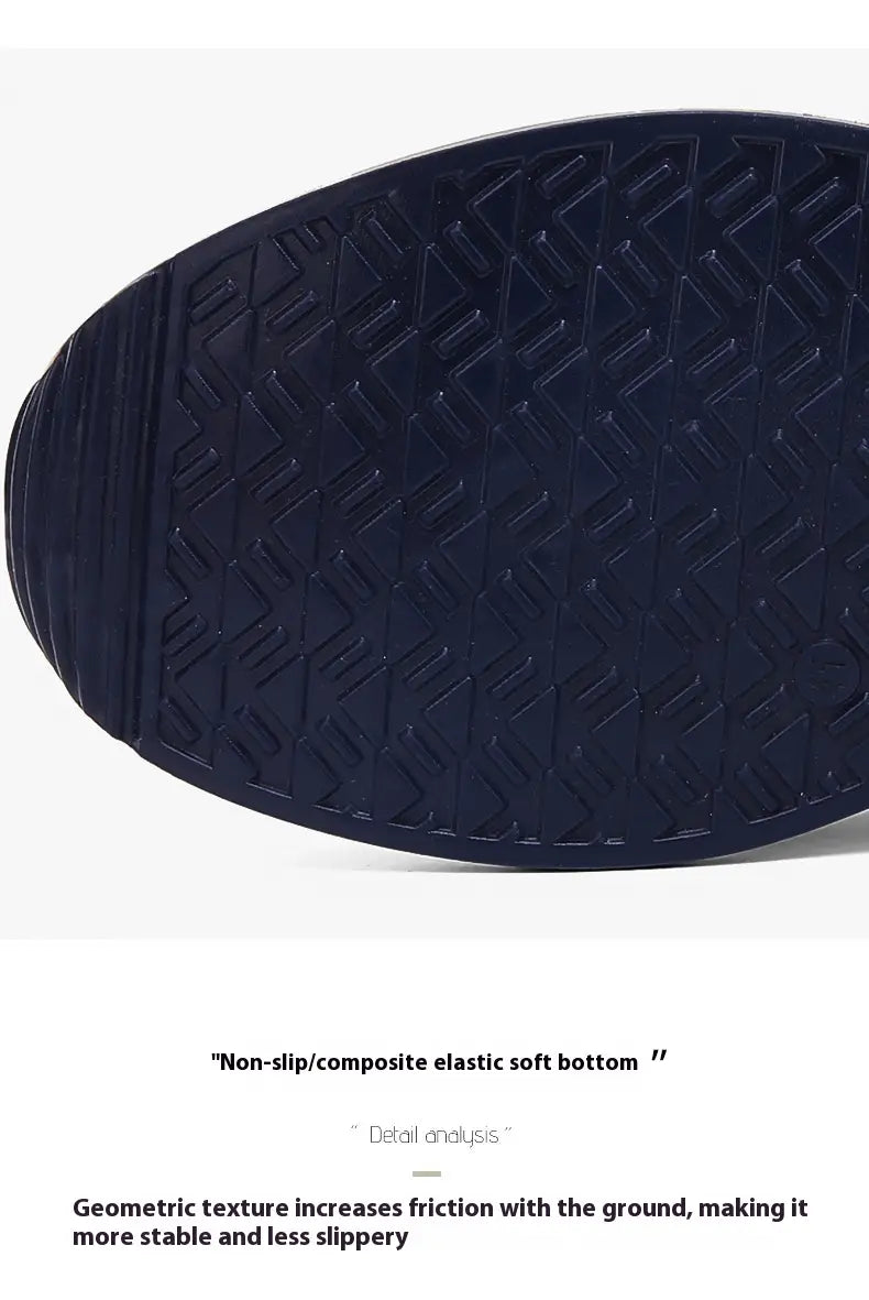 Dark navy rubber sole with a geometric tread pattern on mens casual sports sneakers non slip microfiber shoes.
