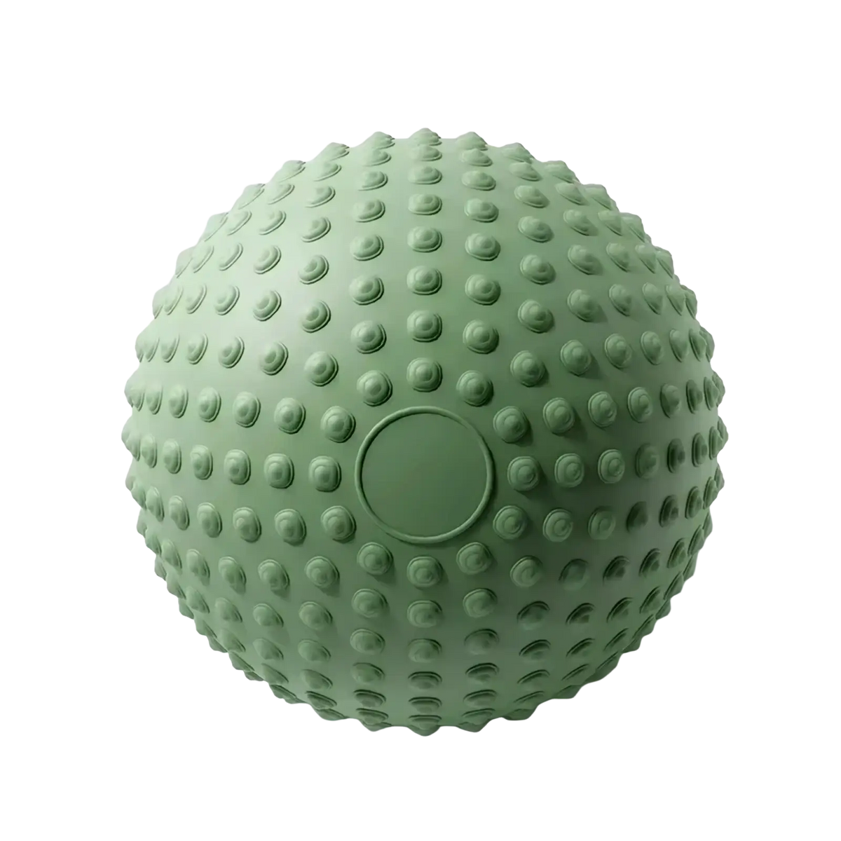 A matte sage green textured 25cm dotted pilates exercise ball with raised bumps and a smooth central button for pelvic floor use
