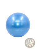 A shiny light blue 25cm fitness yoga ball with a smooth glossy surface for core exercise and stability training