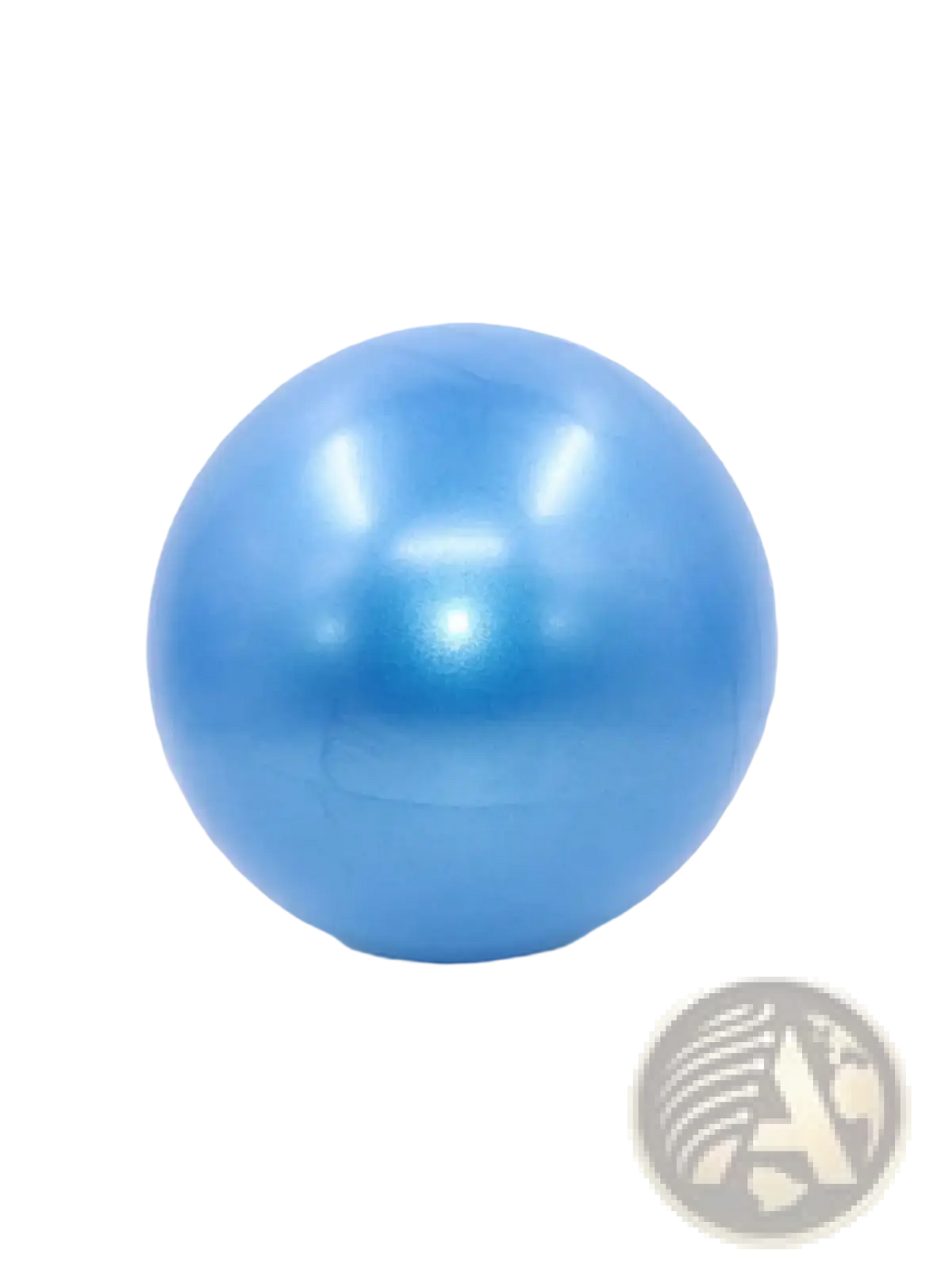 A shiny light blue 25cm fitness yoga ball with a smooth glossy surface for core exercise and stability training