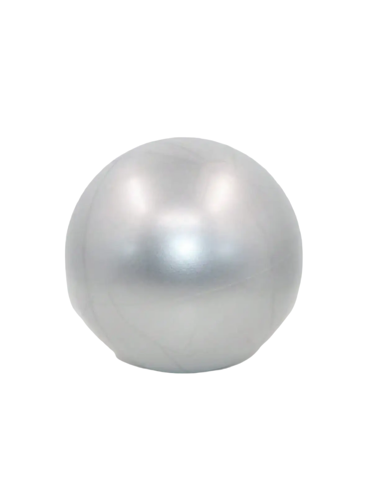 A sleek metallic silver 25cm fitness yoga ball with a smooth reflective surface for core exercise use