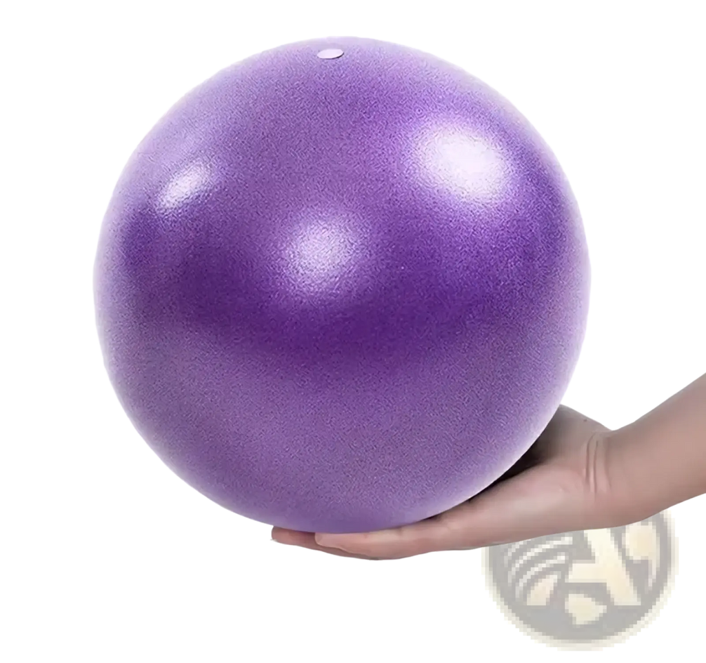 A smooth matte purple 25 cm exercise ball for core fitness and yoga exercises